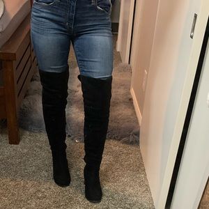 BooHoo Black Thigh High Boots Over The Knee Suede